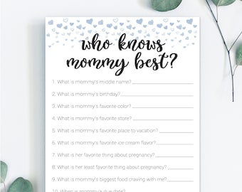 Who Knows Mommy Best / Know Mommy Game / Baby Shower Game / Blue Baby Shower Game / Blue Mommy Knows Best Game / Hearts Baby Shower