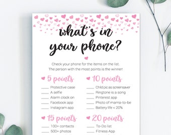 Whats In Your Phone / Whats On Your Phone / Baby Shower Game / Baby Shower Games / Pink Baby Shower / Phone Game