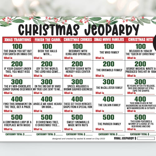 Christmas Jeopardy Game Holiday Jeopardy Christmas Trivia Etsy