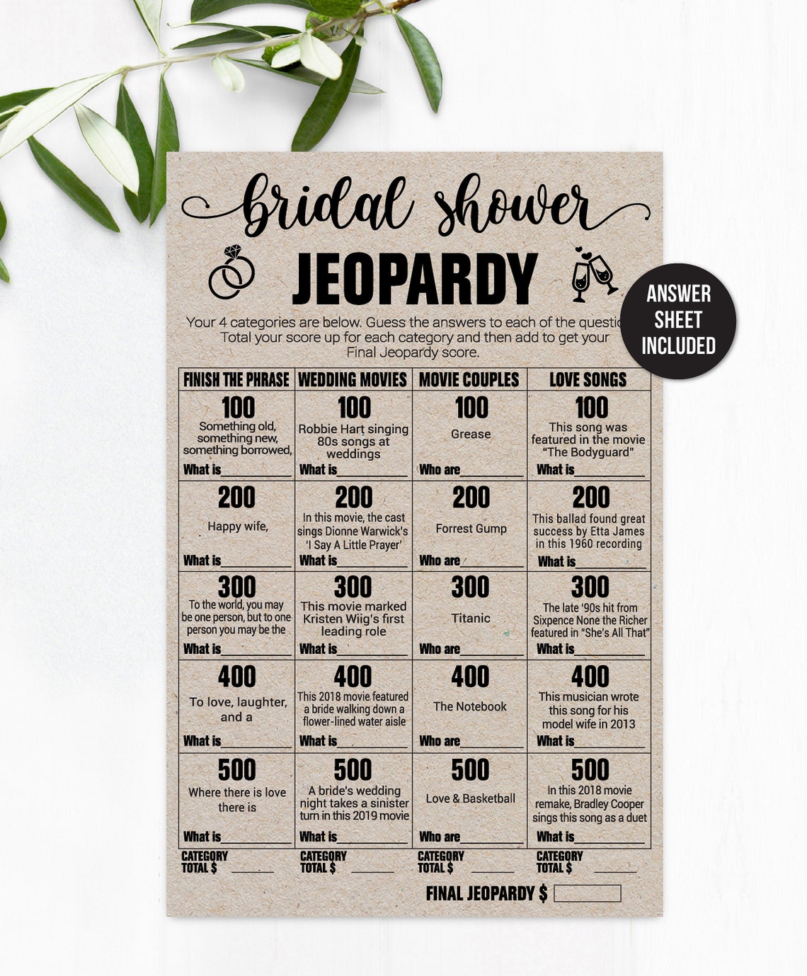 Bridal Shower Jeopardy / Bridal Shower Game / Bridal Jeopardy Etsy UK