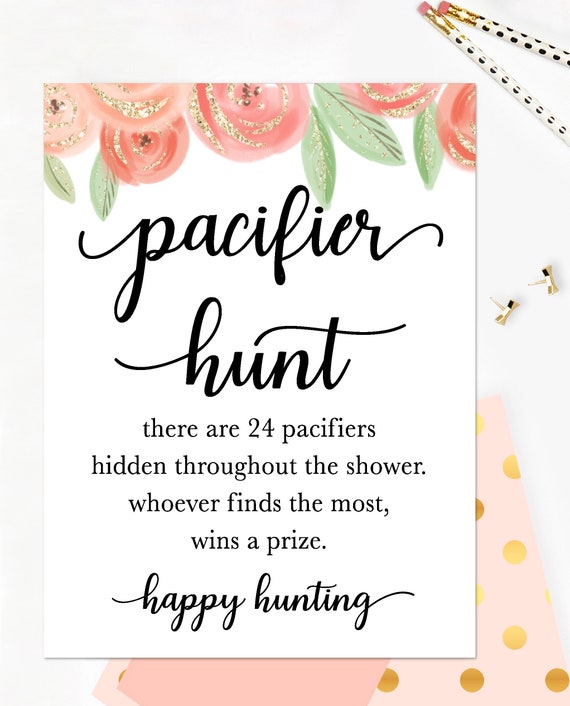 Baby Shower Pacifier Game / Editable Gold Baby Shower Games Pacifier Hunt Game Printable Etsy