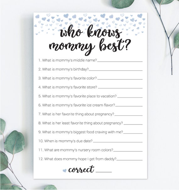 Who Knows Mommy Best / Know Mommy Game / Baby Shower Game / Etsy