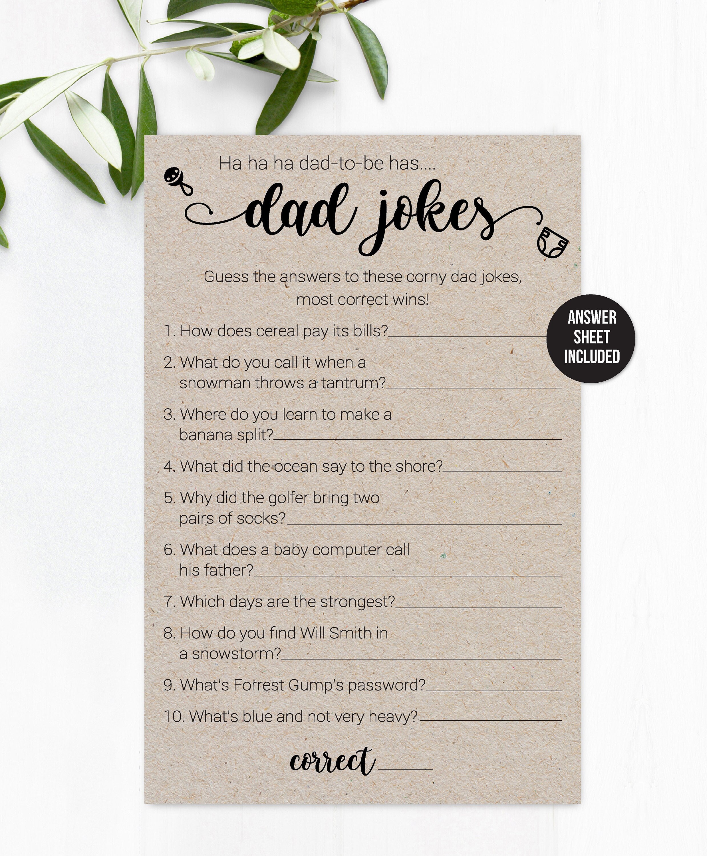 Baby Shower Game Funny Baby Shower Game Dad Baby Shower Game Instant