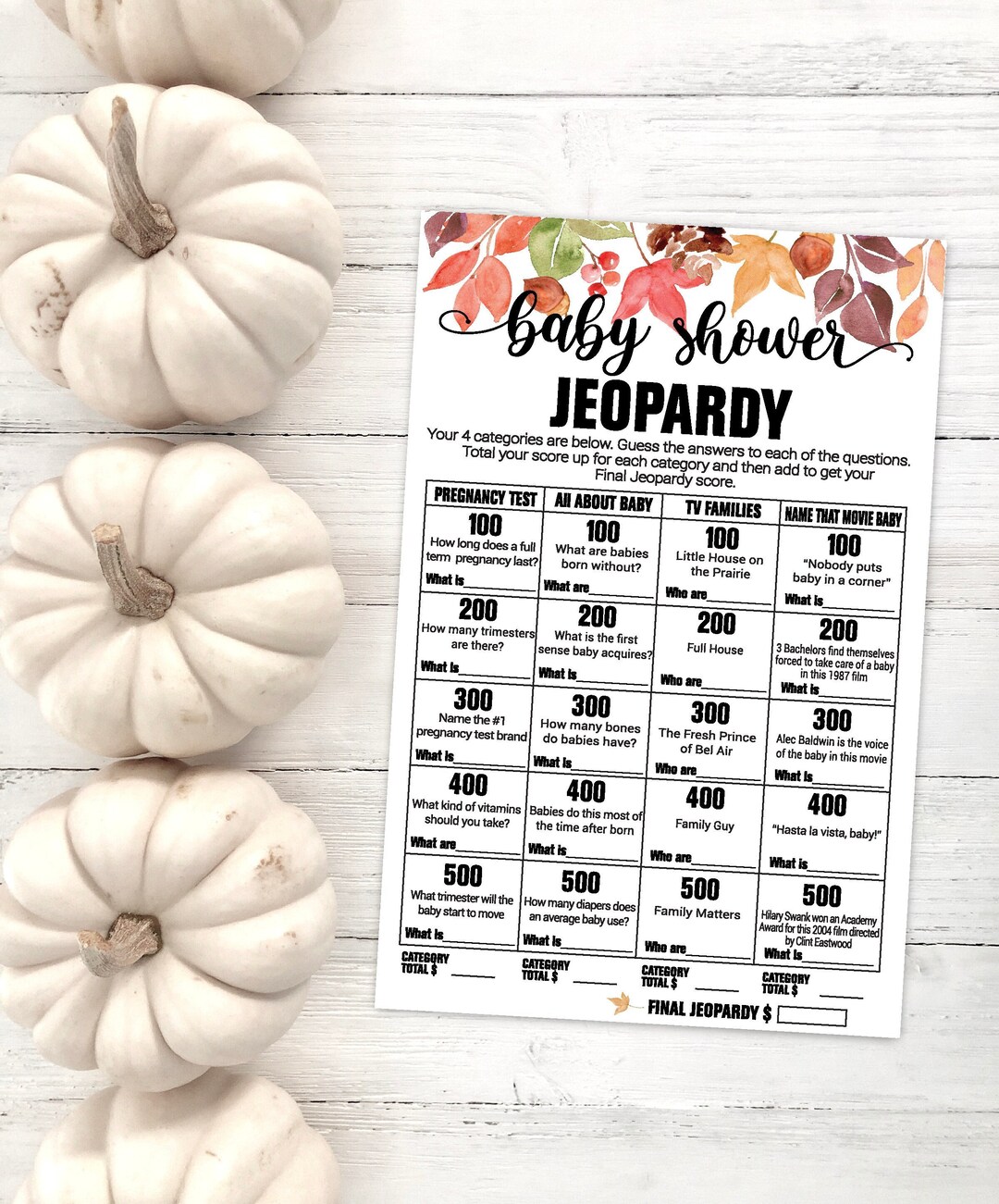 Baby Shower Jeopardy / Jeopardy / Baby Shower Game / Baby Jeopardy