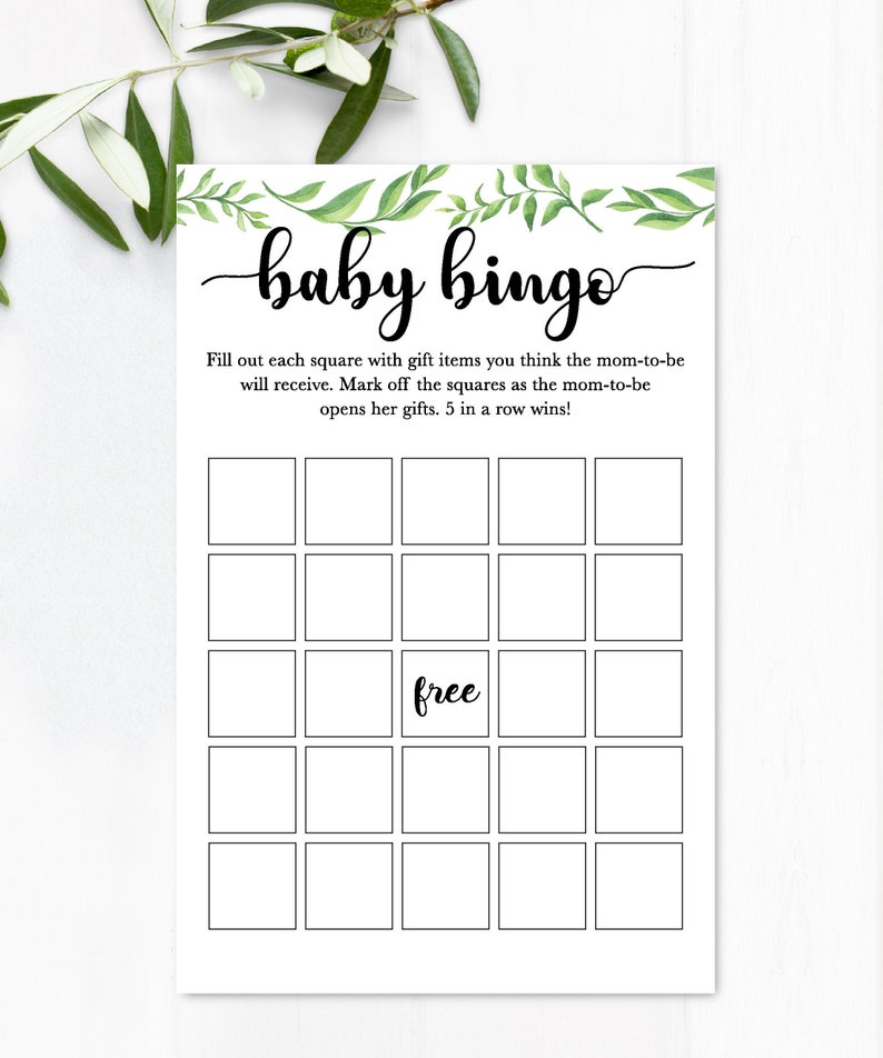 Baby Shower Bingo Game / Baby Bingo Game / Baby Shower Game/ Baby Bingo / Greenery Baby Bingo Etsy
