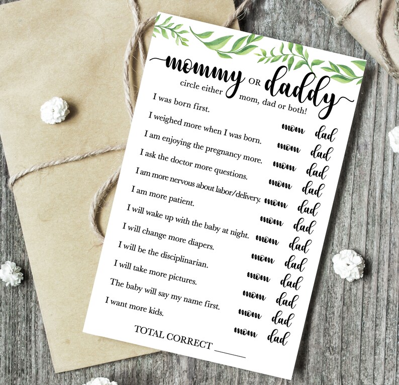 Mommy or Daddy Game / Mom or Dad Game / Baby Shower Games / Etsy España