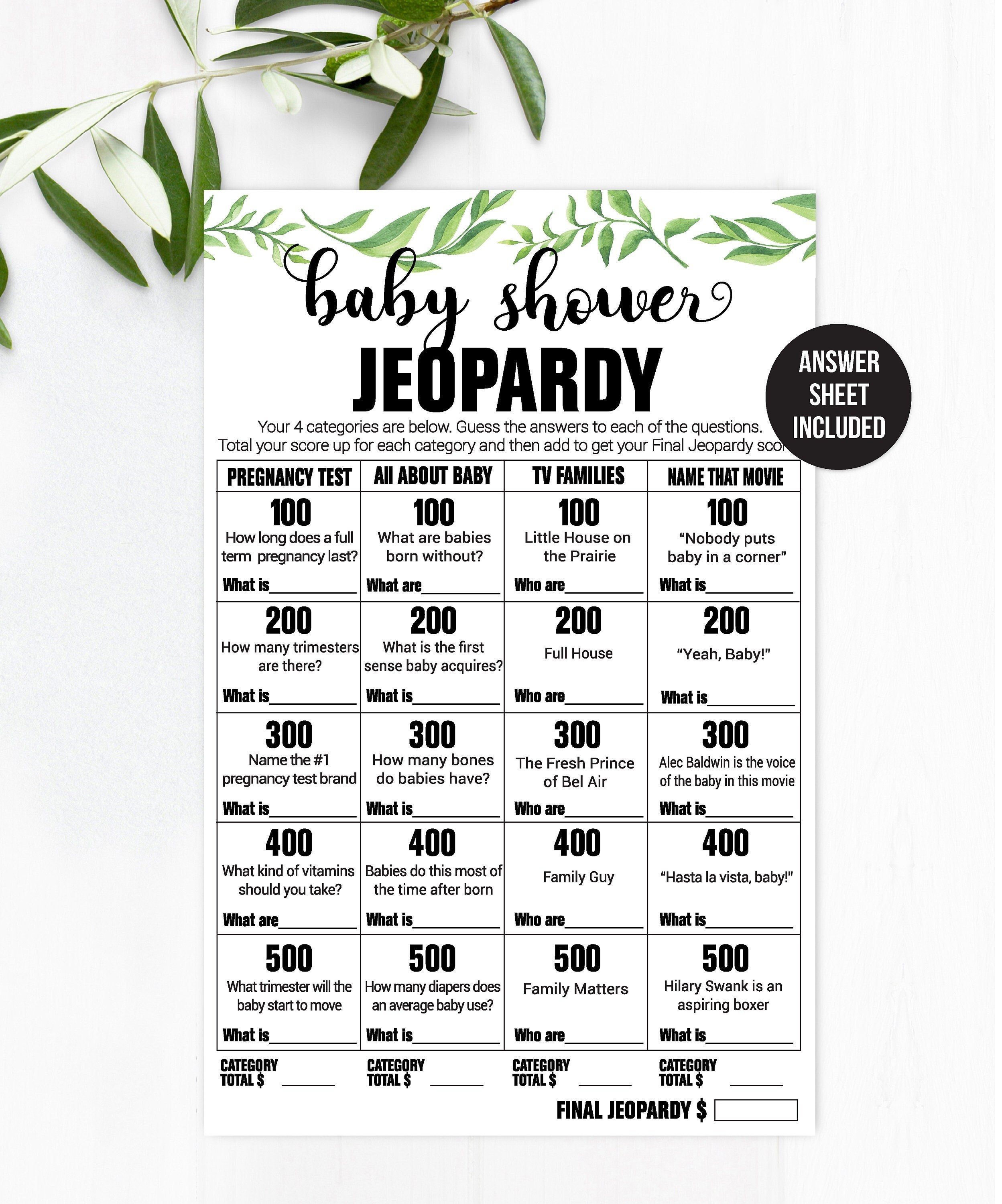 Baby Shower Jeopardy / Jeopardy / Baby Shower Game / Baby Jeopardy / Baby Shower Trivia / Baby