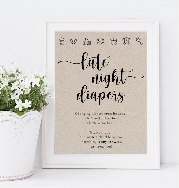 Late Night Diapers Sign Diapers Thoughts Sign Baby Shower