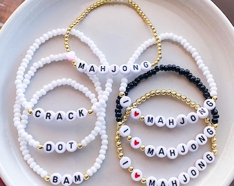Mahjong Bracelets I Love Mahjong Bam, Dot, Crack Game Bracelets Beaded Bracelets Mahjong Bracelet Set Mahjong League Mahjong Game Bracelets
