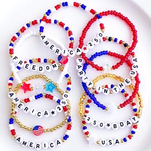 USA 250 Bracelets 250th Birthday USA Bracelets Red White and Blue Bracelets USA Jewelry Patriotic Bracelets 4th of July Bracelet Freedom 250 image 1