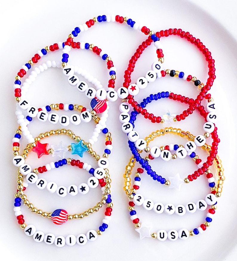 USA 250 Bracelets 250th Birthday USA Bracelets Red White and Blue Bracelets USA Jewelry Patriotic Bracelets 4th of July Bracelet Freedom 250 image 1