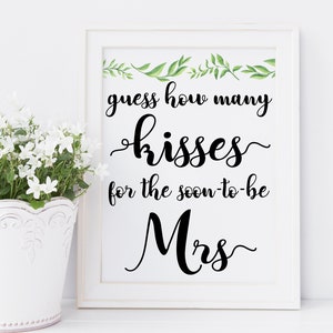 Guess How Many Kisses Game / Guess How Many Kisses for the Mrs / Bridal Shower Games / Greenery / Kisses Game / Hersey Kiss Game
