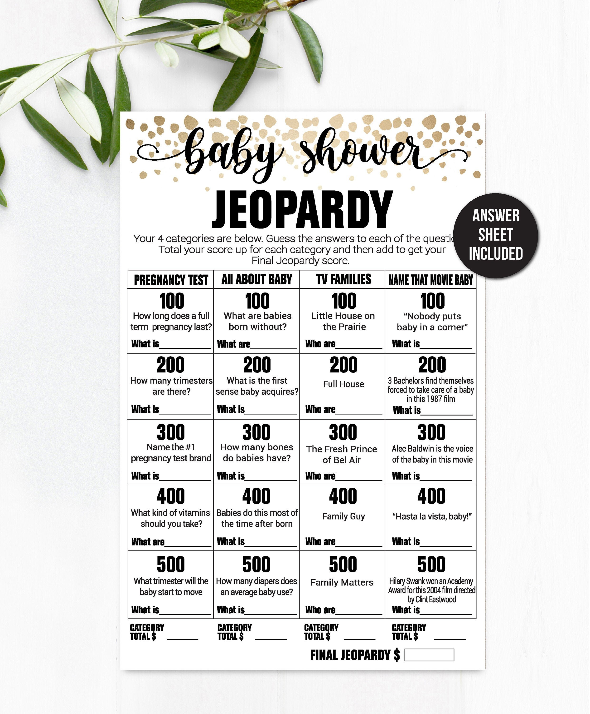 Baby Shower Jeopardy / Jeopardy / Baby Shower Game / Baby Jeopardy / Baby Shower Trivia / Baby