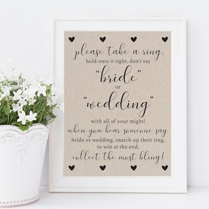 Don&#39;t say Bride or Wedding Game / Take a Ring Game / Bridal Shower Game / Bridal Shower Games / Please Take a Ring / Bridal Shower Sign