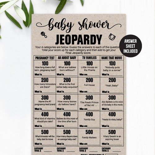 Baby Shower Jeopardy / / Shower / Baby - Etsy