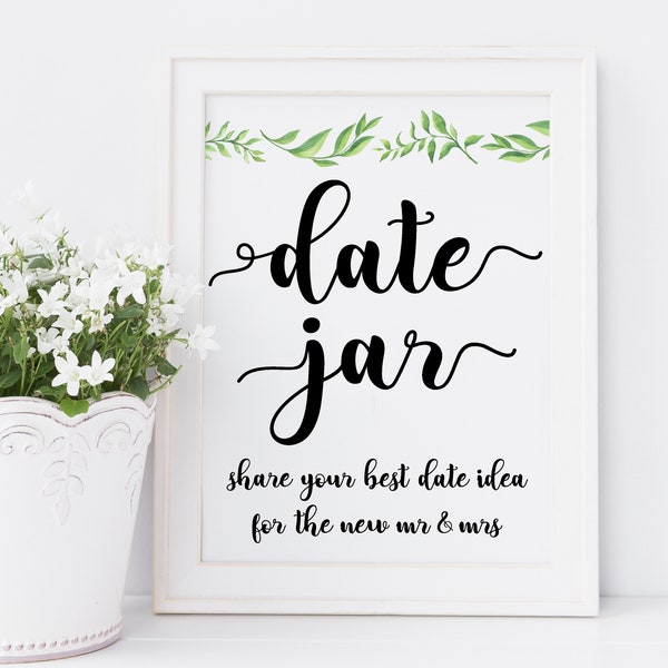 Date Night Jar / Bridal Shower Games / Date Night Idea Cards / Date Night Game / Greenery / Rustic / Date Jar Game / Date Night Ideas