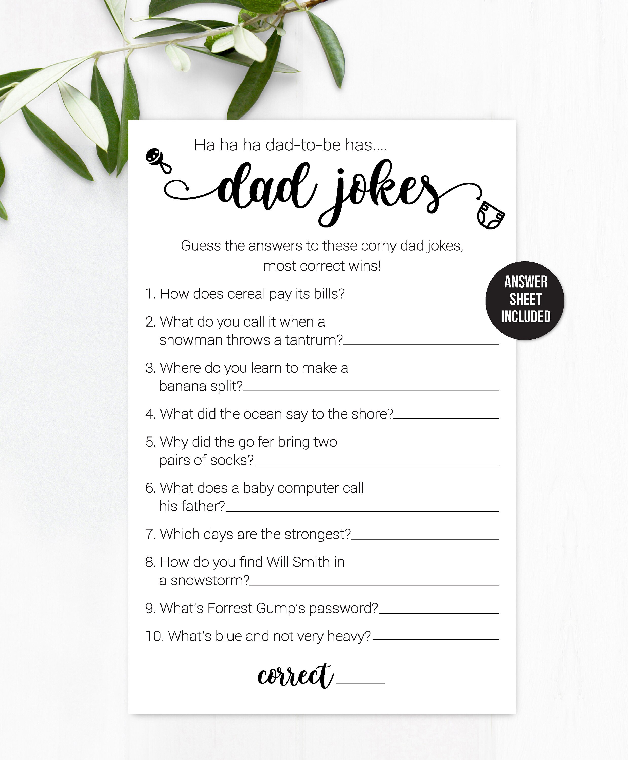 Dad Jokes / Dad Jokes Game / Baby Shower Game / Funny Baby Shower Game / Kraft Baby Shower Game