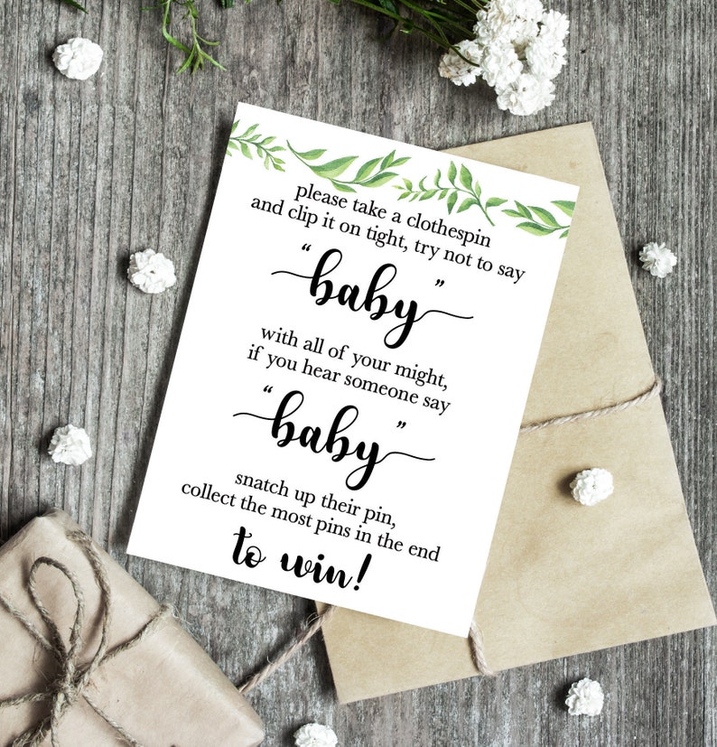 Dont Say Baby Game Clothespin Baby Game Greenery Baby Etsy Uk