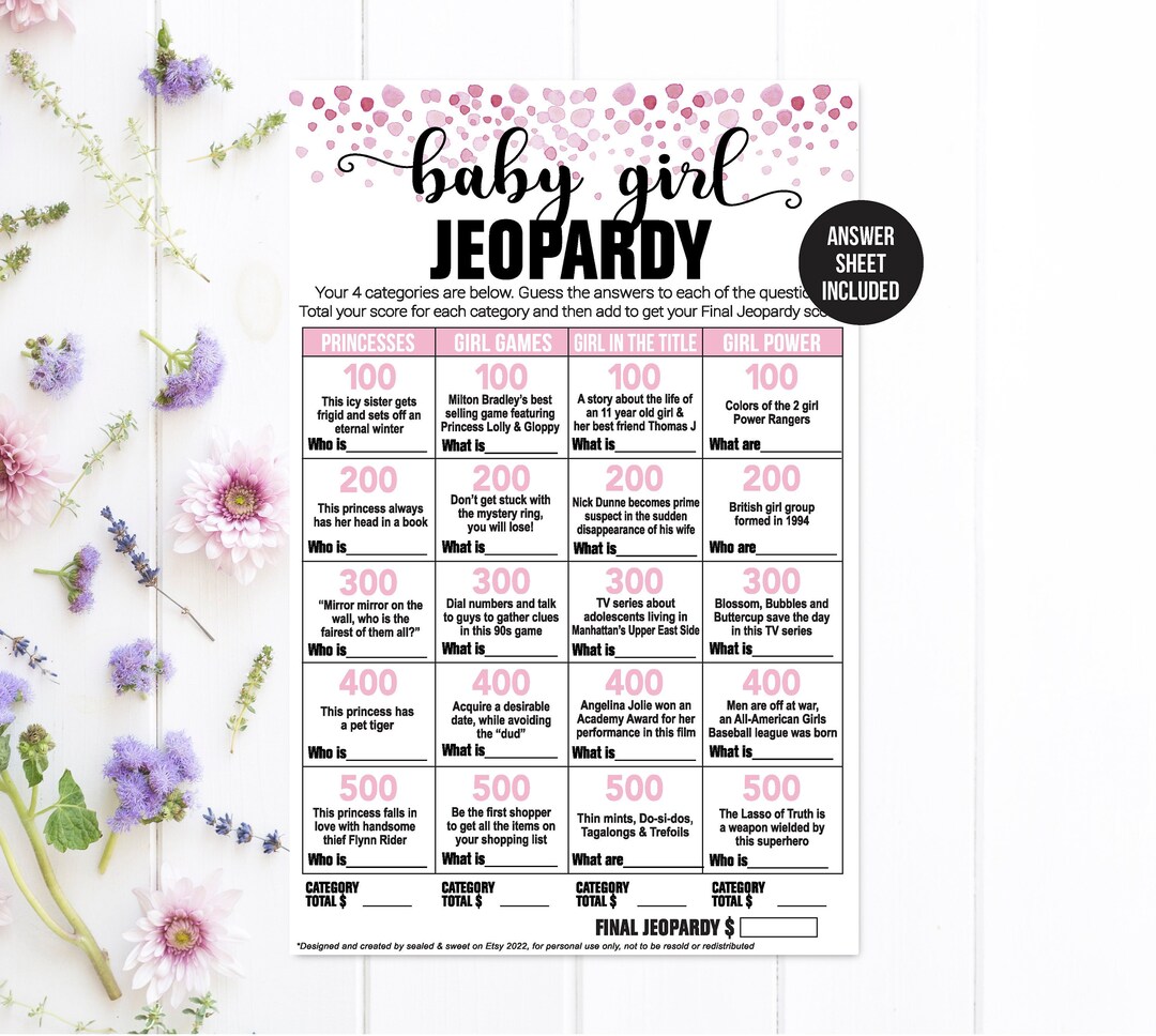 Baby Girl Jeopardy / Baby Girl Trivia / Baby Shower Game / Baby Trivia