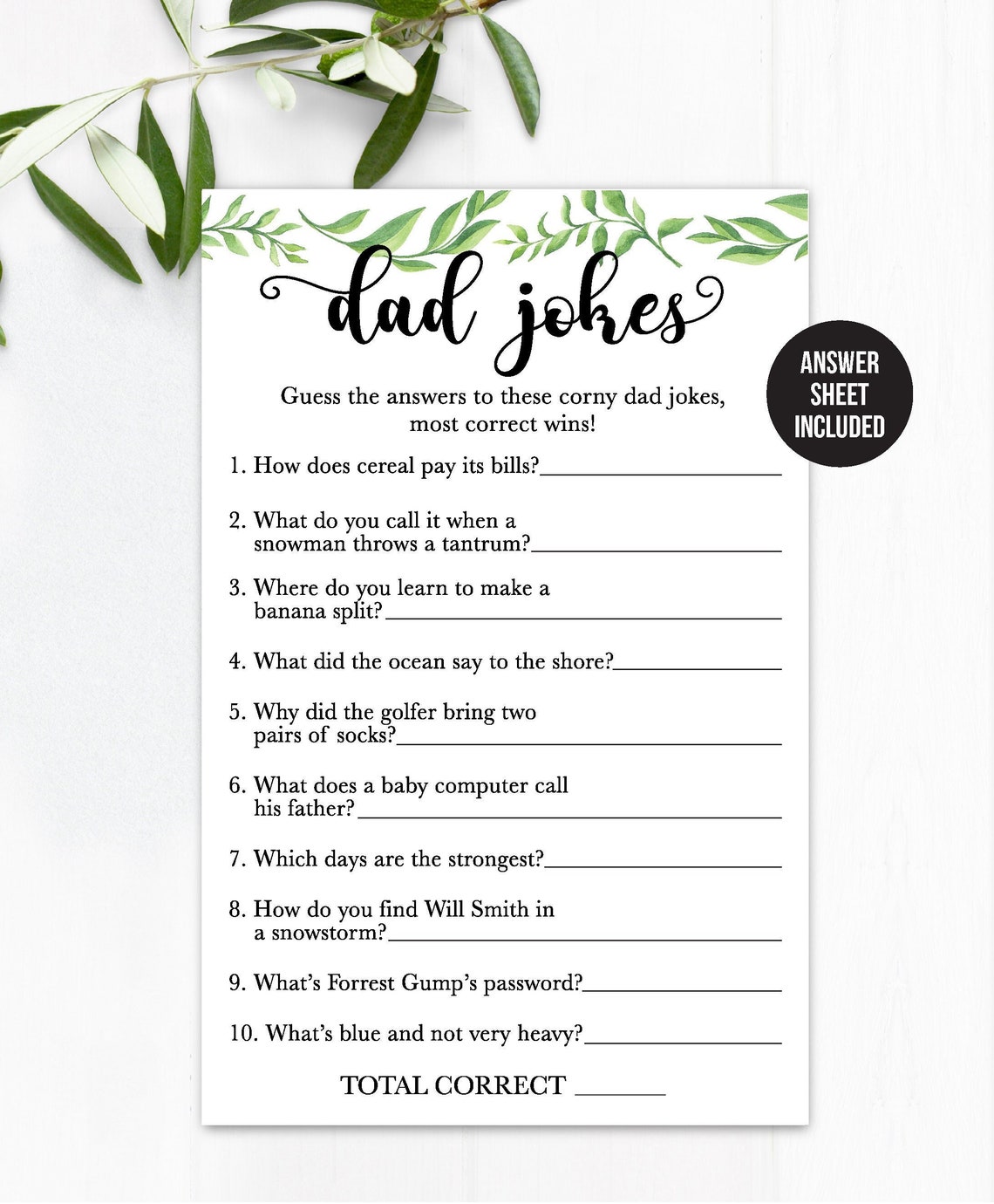 Dad Jokes Game / Dad Jokes Baby Shower Game / Baby Shower Games
