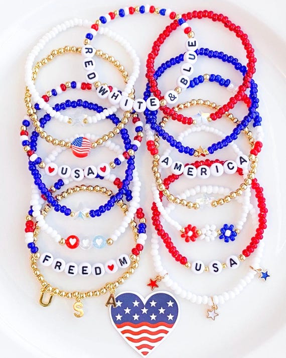 USA Bracelets Red White and Blue Bracelets USA Jewelry Patriotic Bracelets USA America Bracelets Red White and Blue Star Charm Bracelet Gold