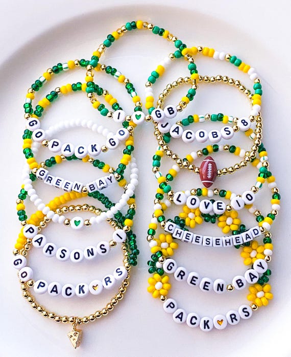 Green Bay Bracelets Green Bay Football Bracelets Packers Inspired Bracelets Packers Bracelets Packers Merch Beaded Bracelets GB Football