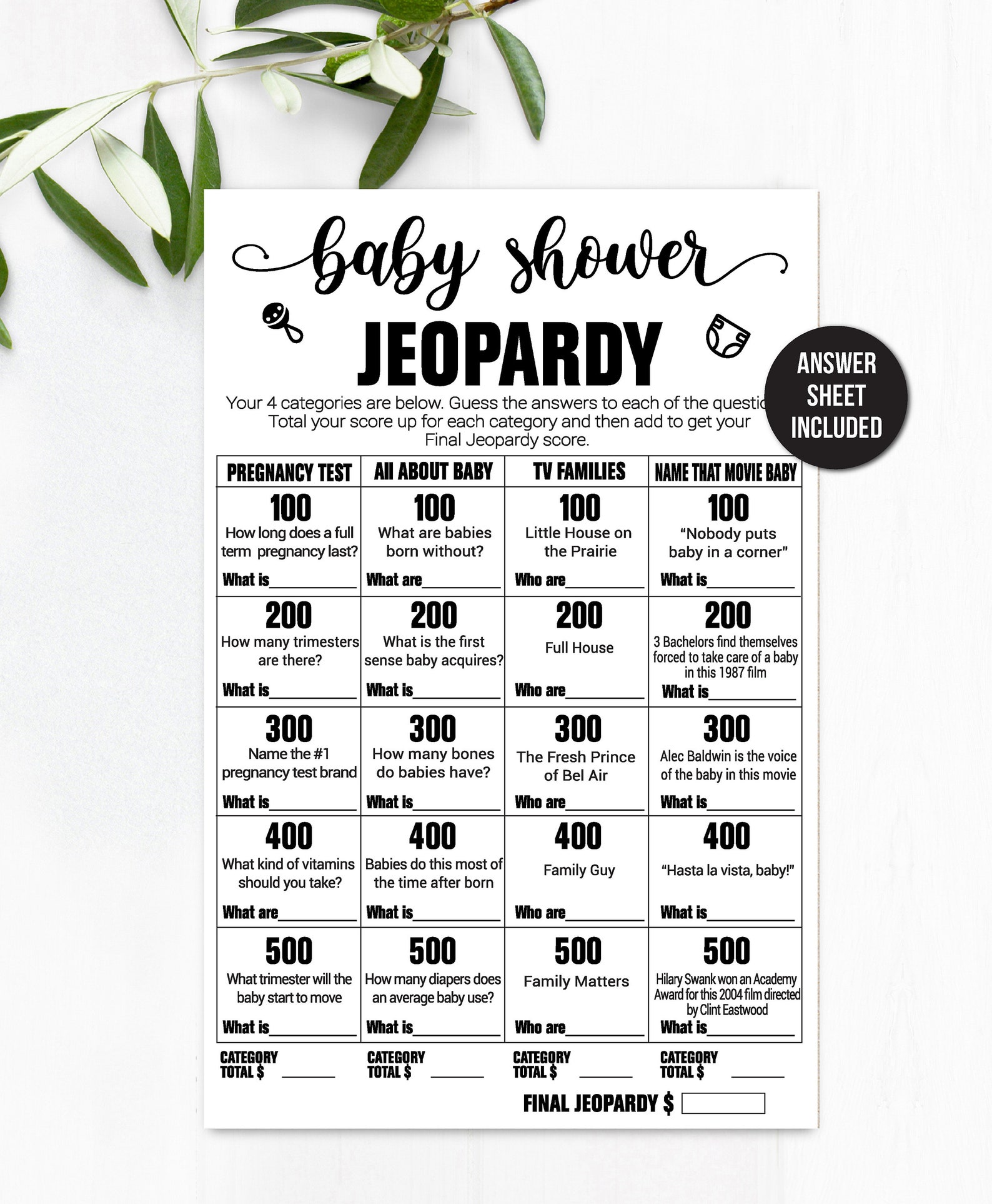 Baby Shower Jeopardy / Jeopardy / Baby Shower Game / Baby Etsy