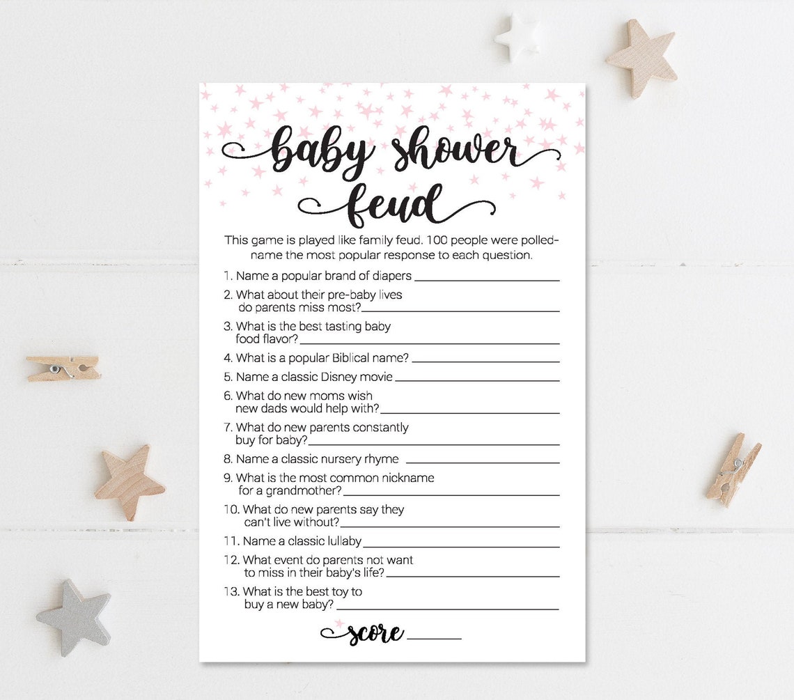 Baby Shower Feud / Baby Family Feud Game / Family Feud Game / Pink Stars / Twinkle Little Star