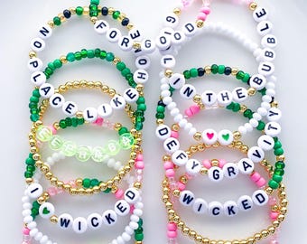 Wicked Inspired Bracelets Wicked Movie Elphaba Glinda Defy Gravity What is This Feeling Wicked For Good Bracelets Movie Beaded Bracelets