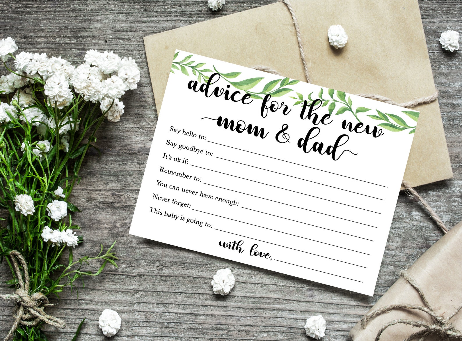 Advice Cards for Mom and Dad / Baby Shower Advice Cards / Greenery Baby ...