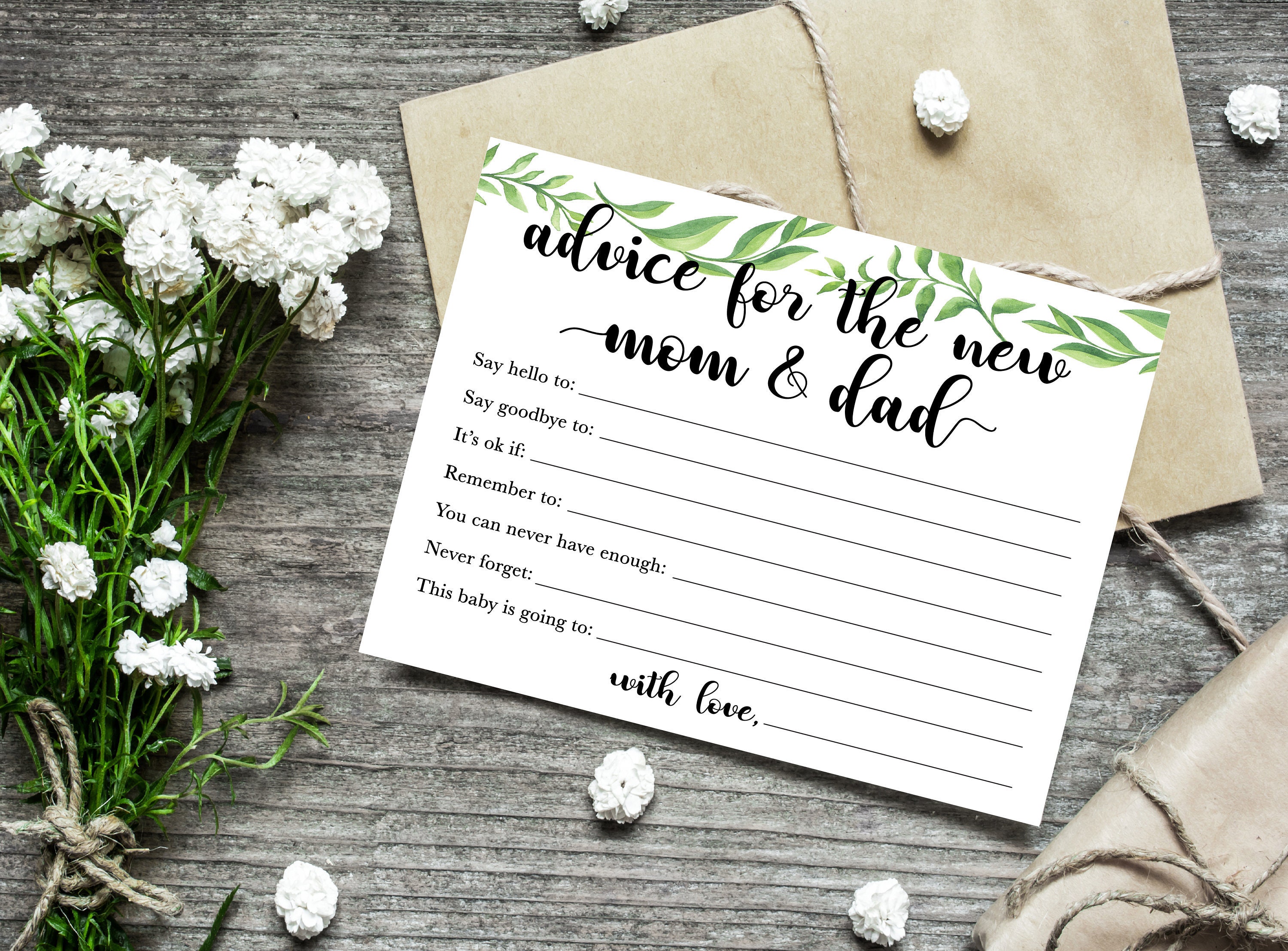 Advice Cards for Mom and Dad / Baby Shower Advice Cards / Greenery Baby ...