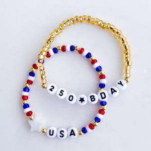 USA 250 Bracelets 250th Birthday USA Bracelets Red White and Blue Bracelets USA Jewelry Patriotic Bracelets 4th of July Bracelet Freedom 250 image 3