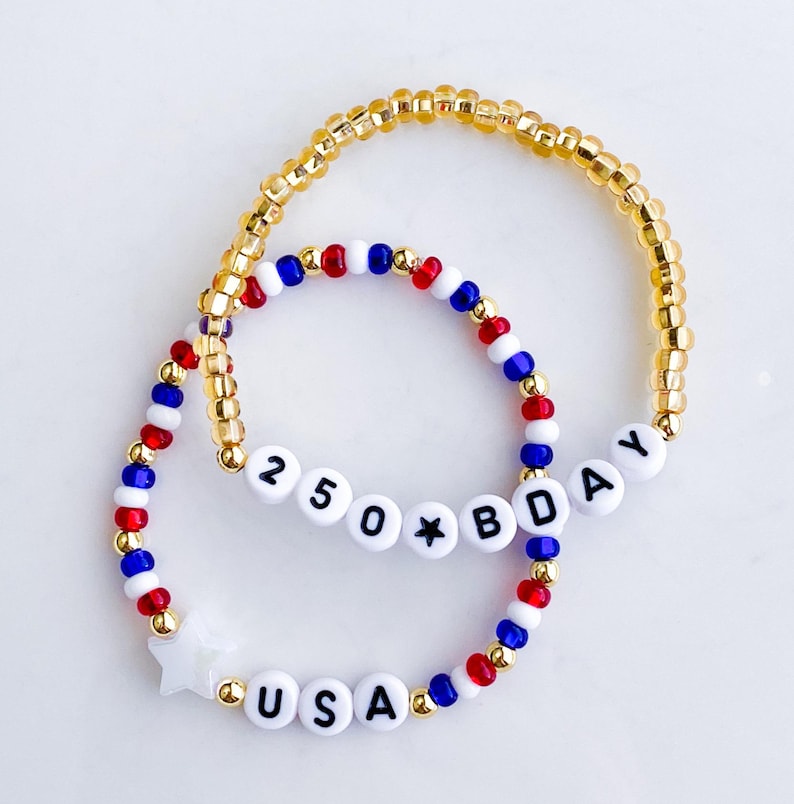 USA 250 Bracelets 250th Birthday USA Bracelets Red White and Blue Bracelets USA Jewelry Patriotic Bracelets 4th of July Bracelet Freedom 250 image 3