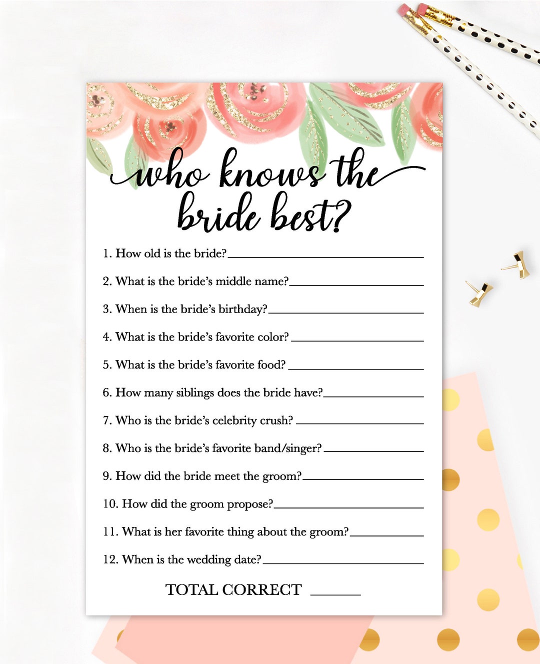 Instant Download Who Knows the Bride Best Game / Blush Pink - Etsy