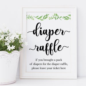 Diaper Raffle Sign and Tickets / Greenery Baby Shower Games /  Baby Shower Raffle / Baby Shower Game / Diaper Raffle Game / Rustic