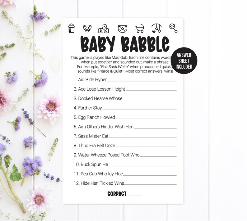 Baby Shower Mad Gab Baby Talk Game Mad Gab Baby Babble Game Funny Baby ...