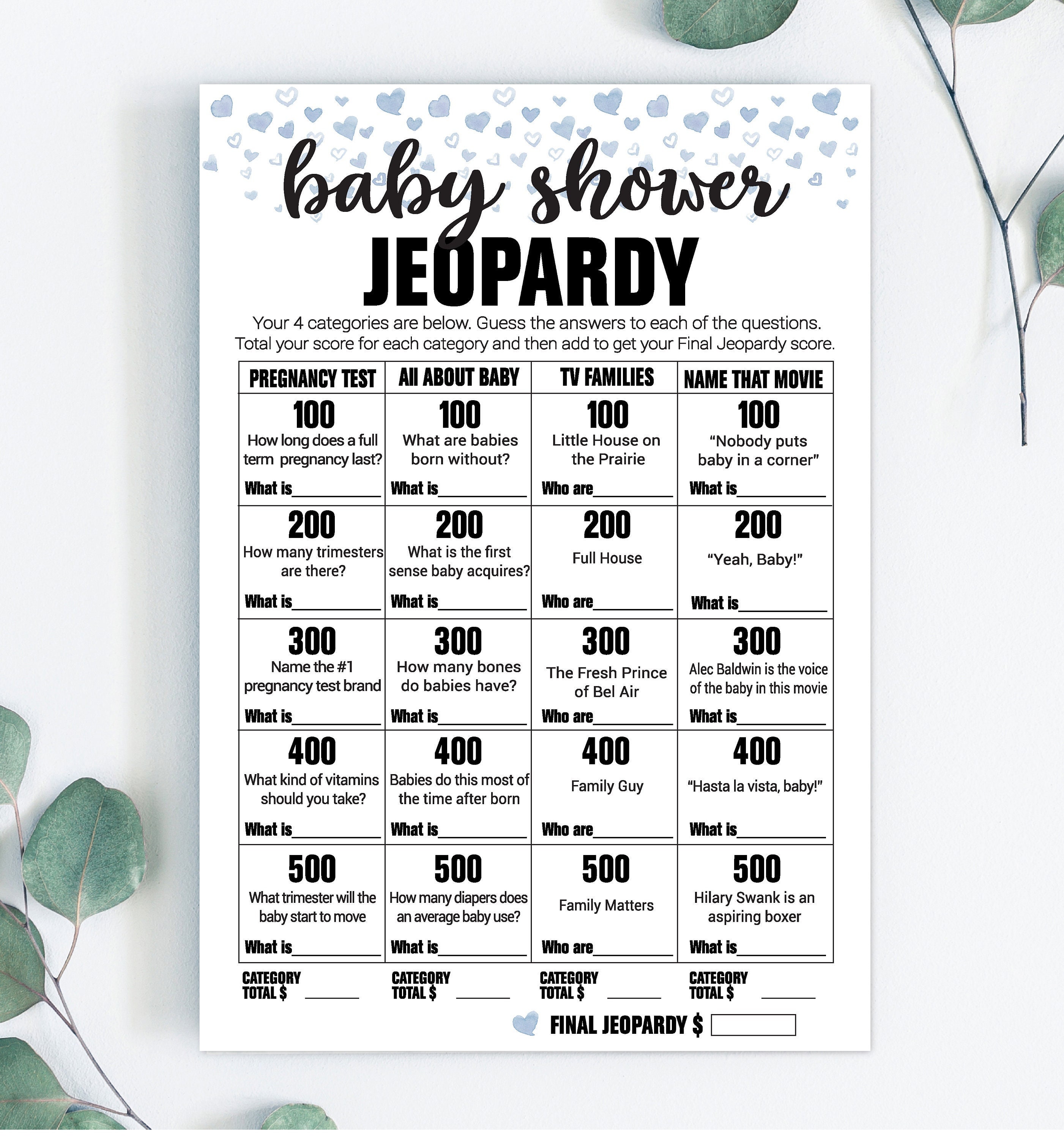 Baby Jeopardy / Baby Shower Jeopardy / Baby Trivia / Baby Shower Trivia