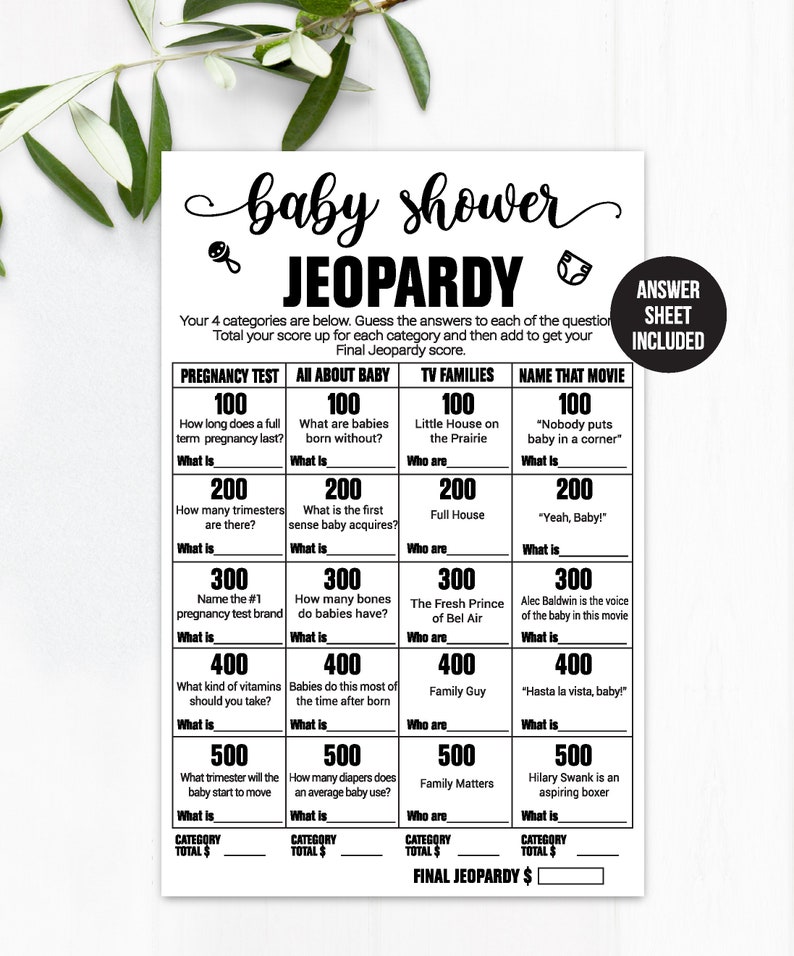 Baby Shower Jeopardy / Jeopardy / Baby Shower Game / Baby Etsy