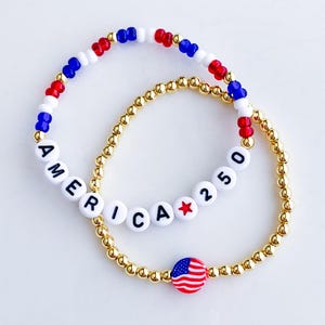 USA 250 Bracelets 250th Birthday USA Bracelets Red White and Blue Bracelets USA Jewelry Patriotic Bracelets 4th of July Bracelet Freedom 250 image 2