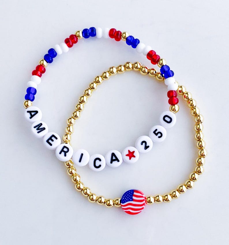 USA 250 Bracelets 250th Birthday USA Bracelets Red White and Blue Bracelets USA Jewelry Patriotic Bracelets 4th of July Bracelet Freedom 250 image 2