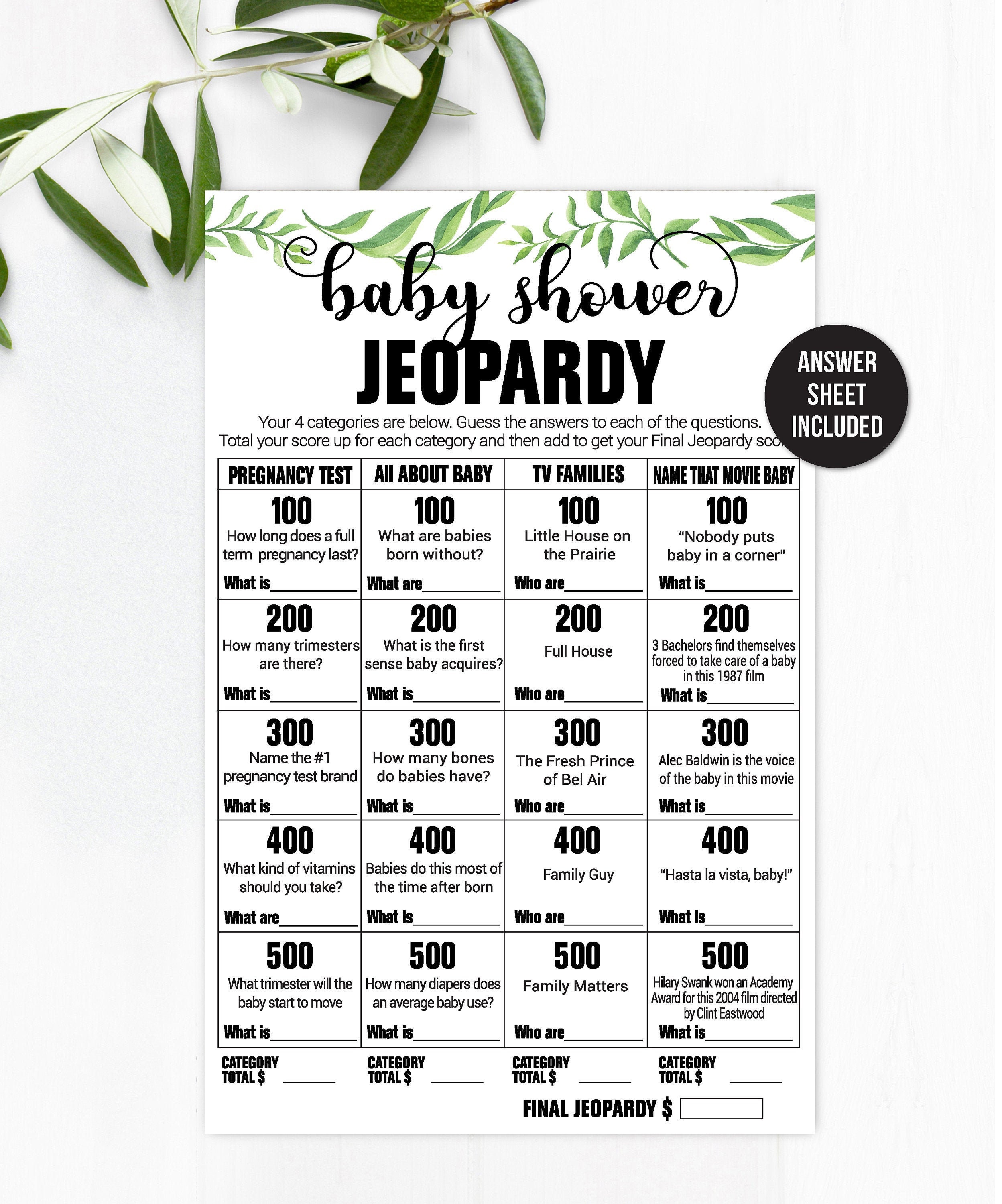 Baby Shower Jeopardy / Jeopardy / Baby Shower Game / Baby Etsy UK