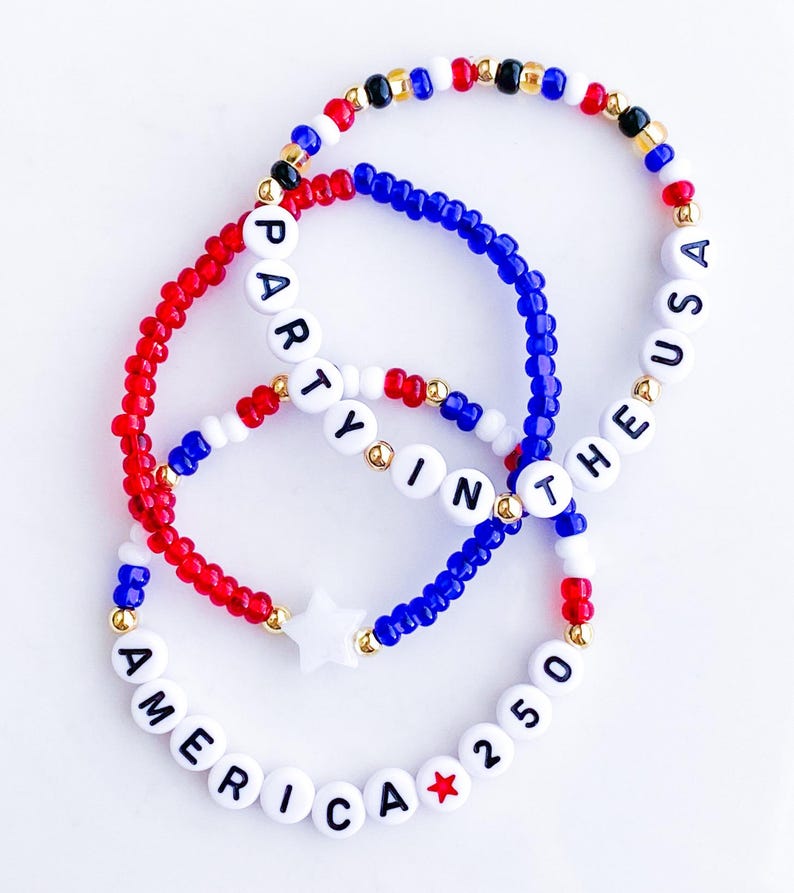 USA 250 Bracelets 250th Birthday USA Bracelets Red White and Blue Bracelets USA Jewelry Patriotic Bracelets 4th of July Bracelet Freedom 250 image 5