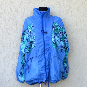 Vintage 80s Colorblock Sports Jacket Track Jacket Outdoors Activewear Zip Up Oversized windbreaker hip hop jacket blue hipster jacket Large