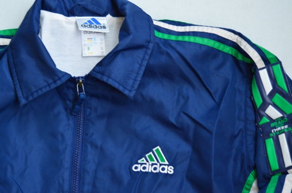 Vintage 80s Adidas Windbreaker Navy Blue Sport Zi… - image 3