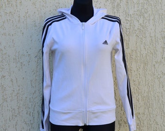 Vintage White Adidas Jacket Tracksuit Adidas bomber jacket Unisex trefoil jacket zip up jacket Adidas Sweater Top Medium Size