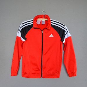 Vintage Adidas Kids Jacket Windbreaker Red Black 3 Stripes Light Weight Adidas Zip Up Jacket Old Sport Tracksuit Zipper Jumper Size 12 Years