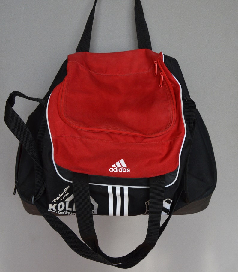 Vintage Adidas Bag Duffle Bag Retro Gym Bag ADIDAS Large Sport Bag Duffel Gym Bag Hipster Bag Large Black Red ADIDAS heavy sport Bag image 9