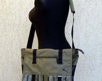 Vintage Puma Shoulder Bag Black Olive Green Training sports bag Crossbody Messenger Bag Hipster Bag