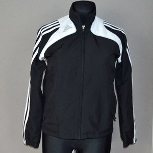 Vintage Adidas Black Windbreaker White Black 3 Stripes Adidas Zip Up Jacket Old Sport Tracksuit Jacket Zipper Jumper Size 12 Years D 152