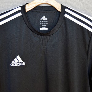 Vintage Adidas Top Black Shirt 90&#39;s Adidas Short Sleeve Jumper Sports Shirt Black Polo Shirt Mens athletic soccer sports Large Size D7